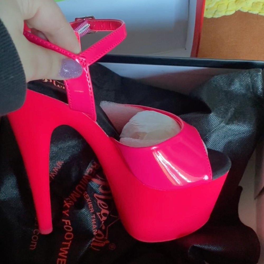 COPY - pleaser - 7" heel neon hot pink ankle strap - size 7